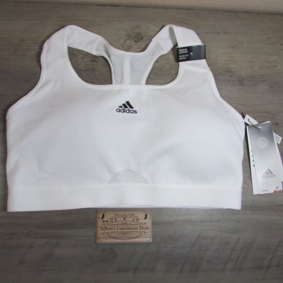 Adidas Women's 1X Powerreact Training Medium Support Sports Bra White - Picture 1 of 3